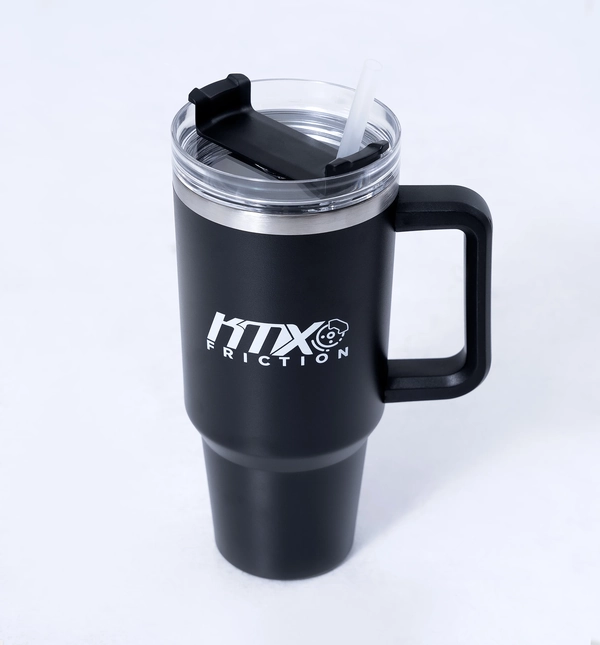 Termo tipo Stanley KMX Friction 450ml negro en acero inoxidable con asa y pajilla